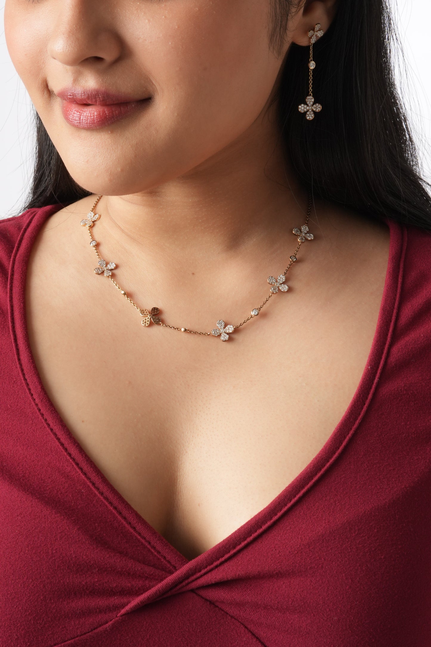 Floral Blossom Necklace With Earrings