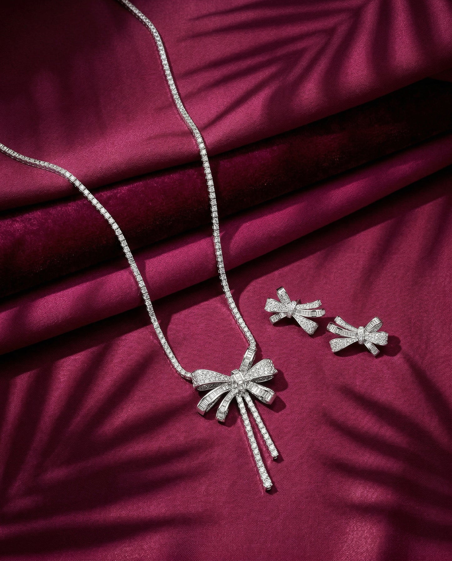 Etheral Bow Necklace With Earrings