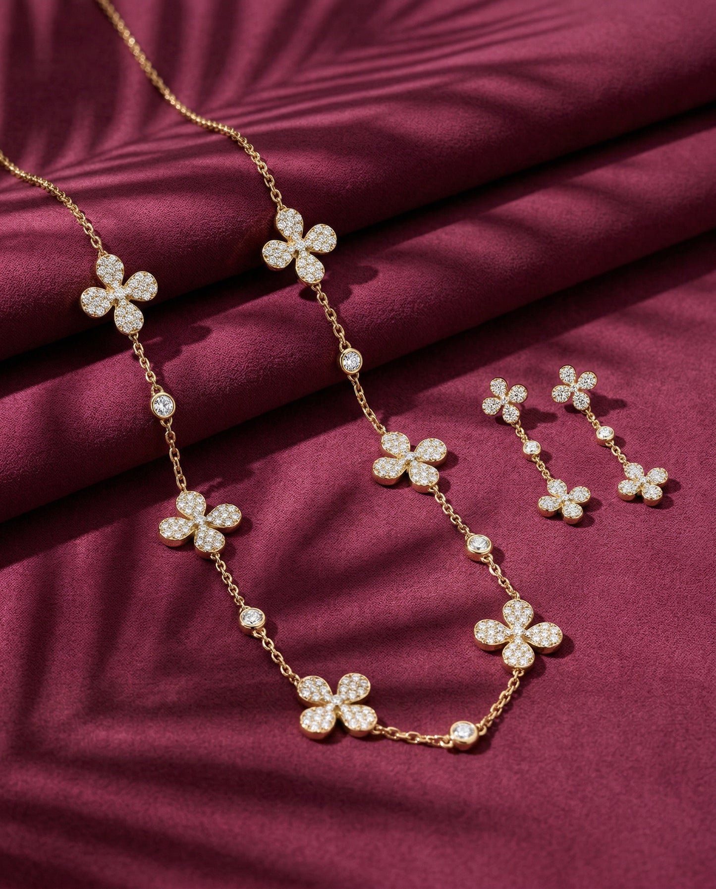 Floral Blossom Necklace With Earrings